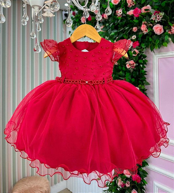 Requintado vestido vermelho princesa flor, apliques vestido de