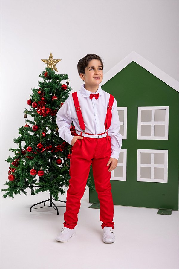 Conjunto Meninos Miss Cherry Leo Suspensorio Vermelho