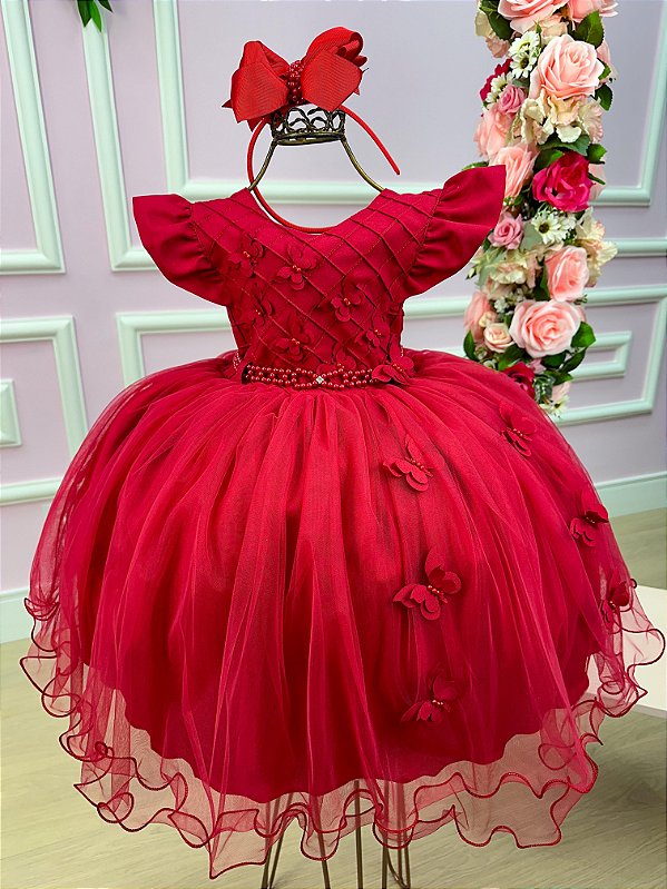 Vestido Menina Bonita Vermelho borboletas