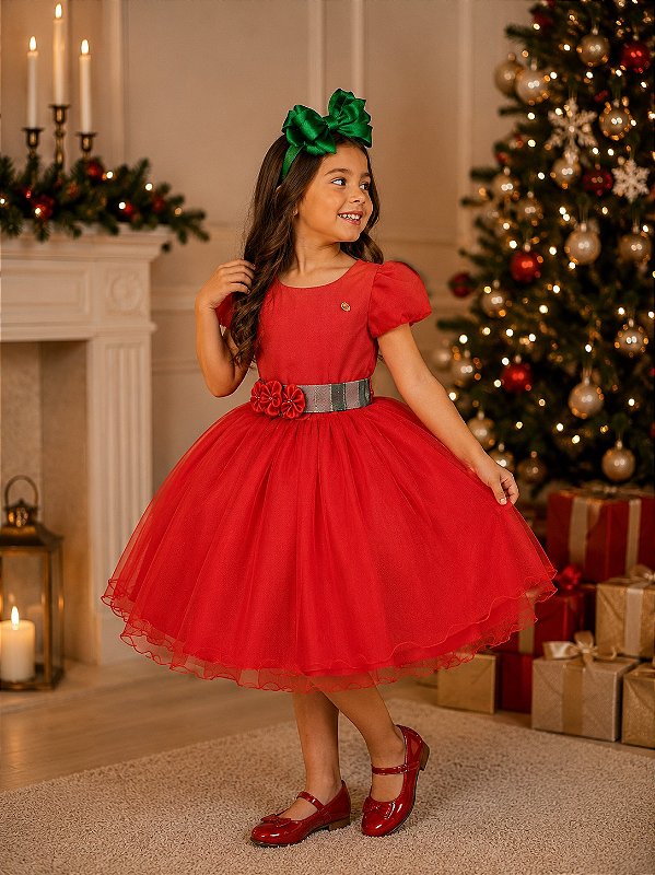 Vestido Banana Club Vermelho Natalino Laço Xadrez - Natal