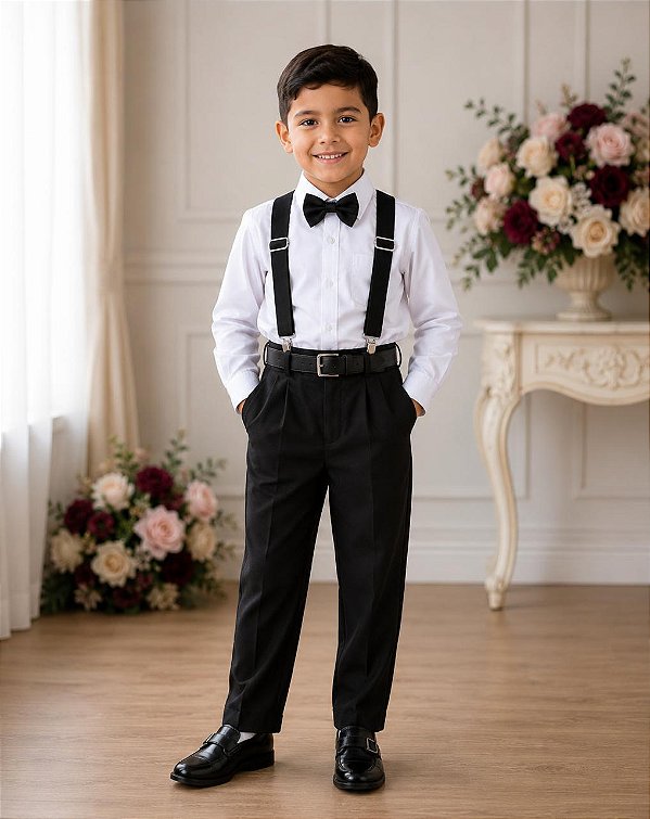Conjunto Meninos Miss Cherry Leo Suspensorio Preto