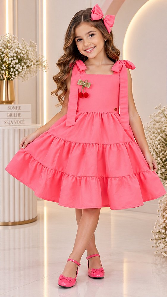 Vestido Blogueirinha Rosa Neon Cerejinha