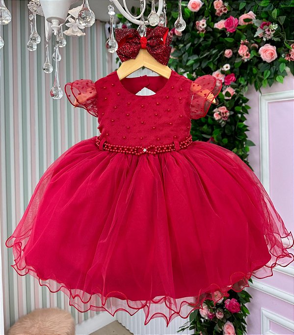 Vestido Menina Bonita Bebe Vermelho Manga Cisne