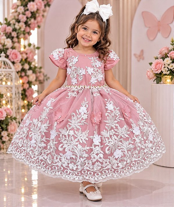 Vestido Marie Jardim Encantado Realeza Rose Renda Branca