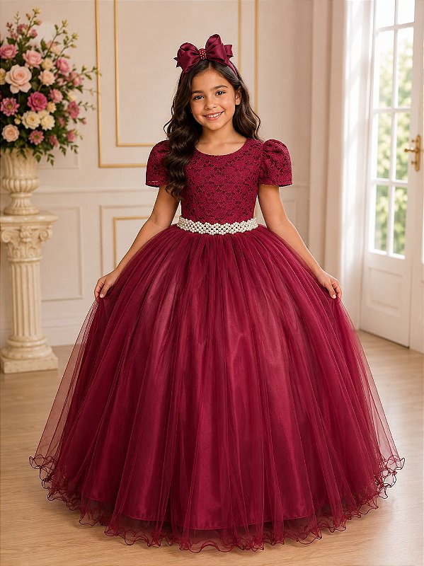 Vestido Enjoy Longo Laura Peito rendado Marsala