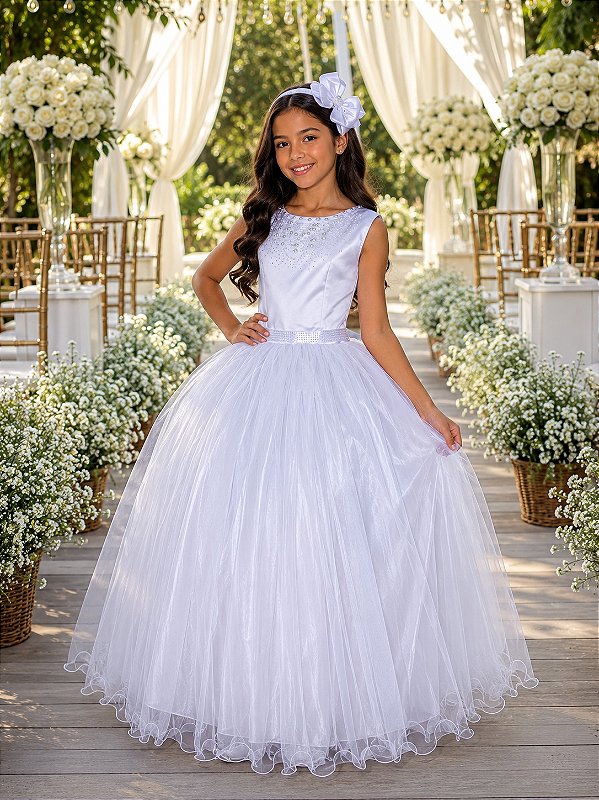 Vestido Infantil Enjoy Longo Regata Branco