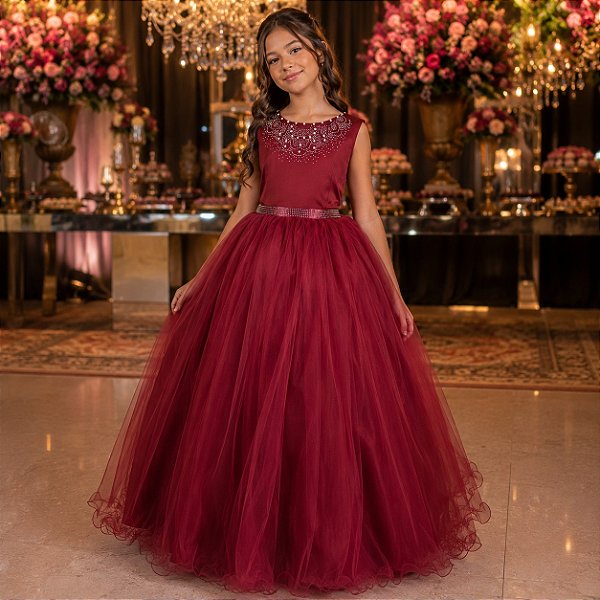 Vestido Infantil Enjoy Longo Regata Marsala