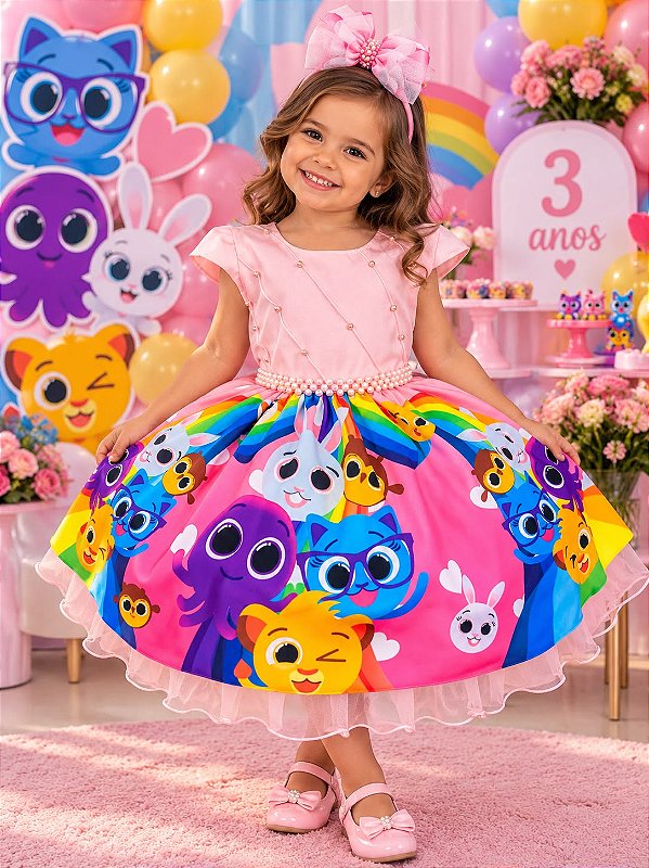 Vestido Infantil Temáticos da Gigi Bolofofos - Bolo Fofos Rosa