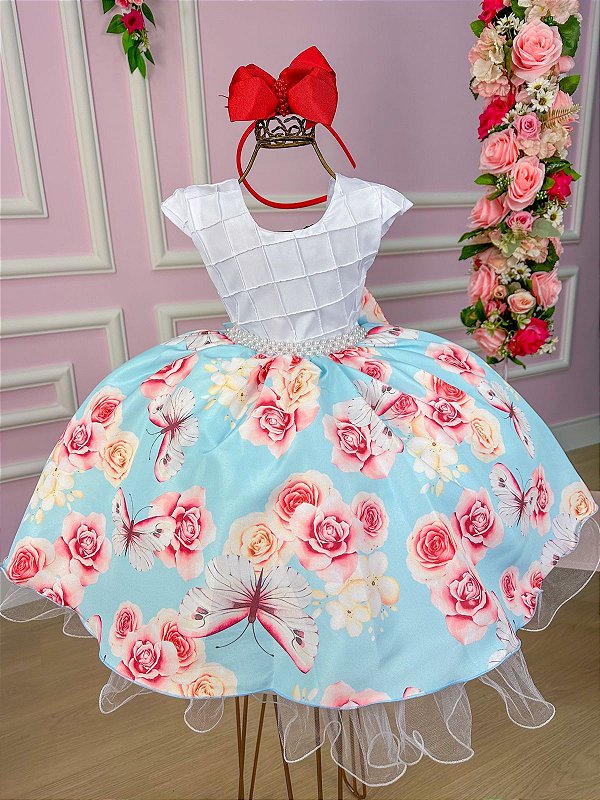 Vestido Giovanella/Giovanela Azul Florido e Branco