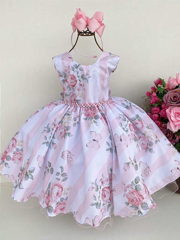 Vestido Infantil Giovanella Branco e Rosa