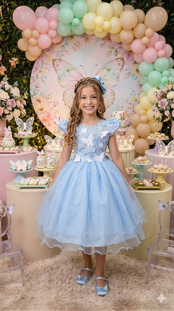 Vestido Marie Jardim Encantado Mel Azul Bebê