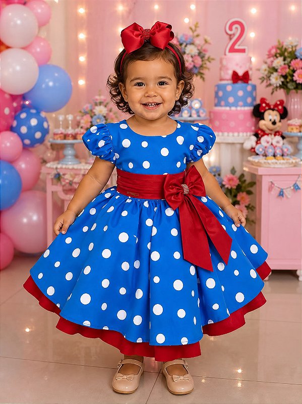 Vestido Infantil Menina Bonita Azul Galinha Pintadinha Poá