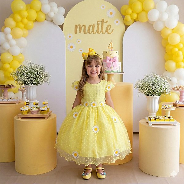 Vestido Marie Jardim Encantado Margaridas Amarelo