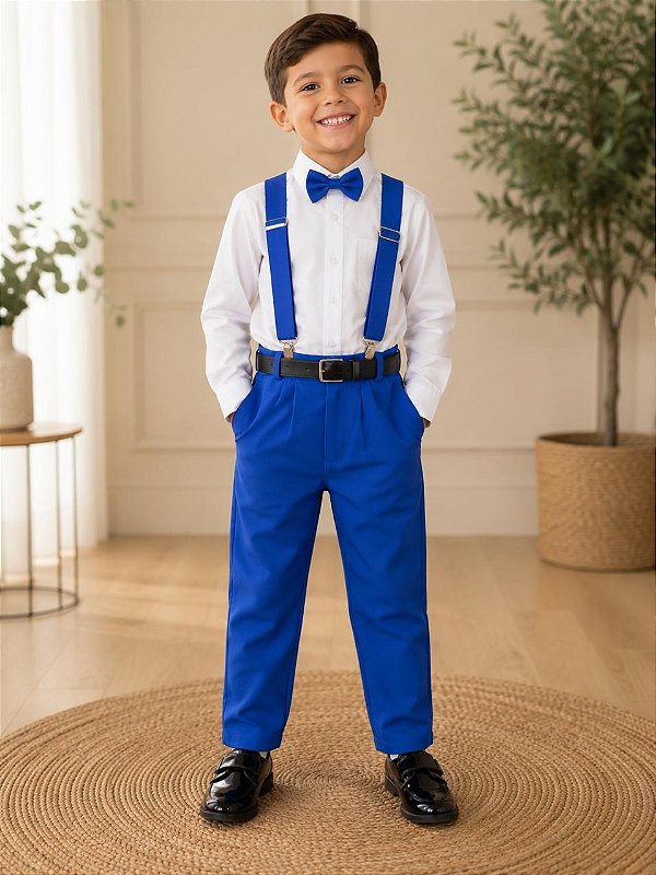 Conjunto Meninos Miss Cherry Leo Suspensorio Azul Royal