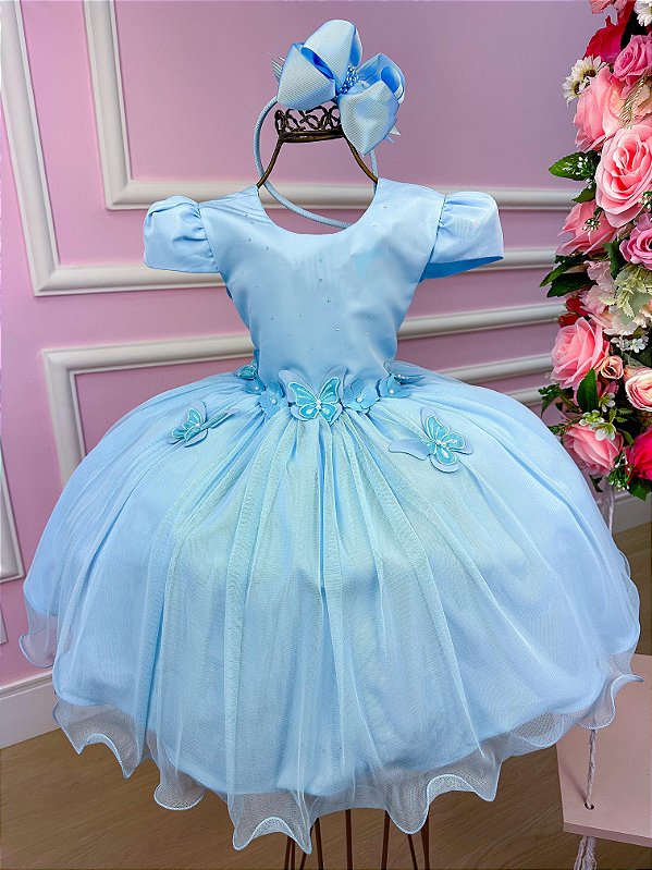 Vestido Vila Lele Jardim das Borboletas Eliana Azul Bebe