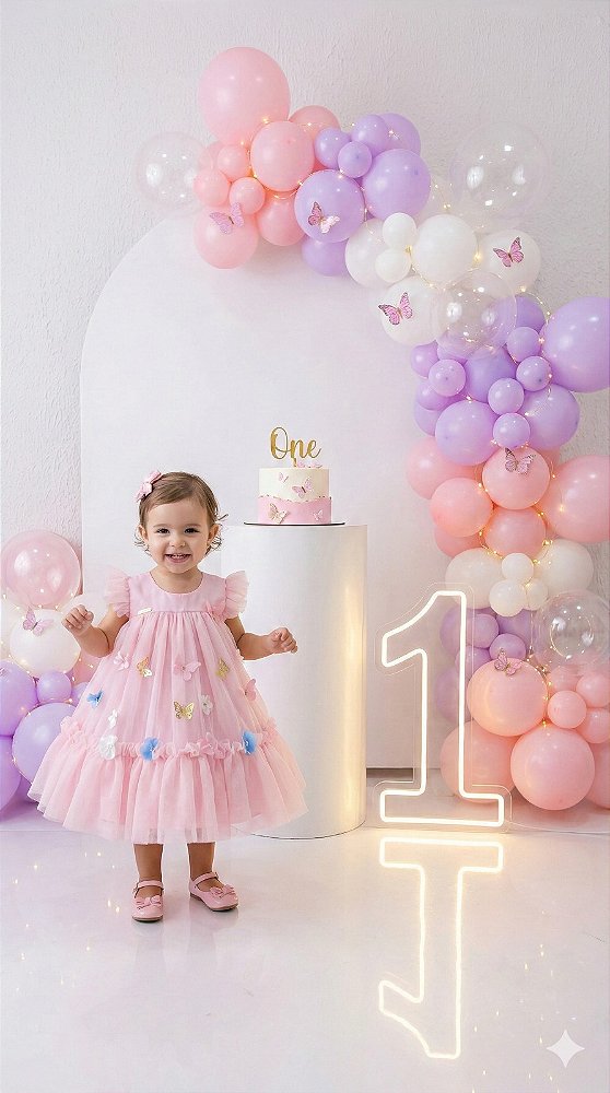 Vestido Vila Lele Jardim das Borboletas Baby Liz Rosa Bebe