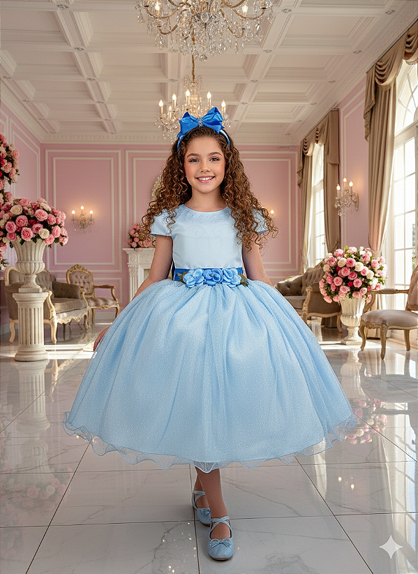 Vestido Juvenil Vila Lele Luiza Azul Bebe