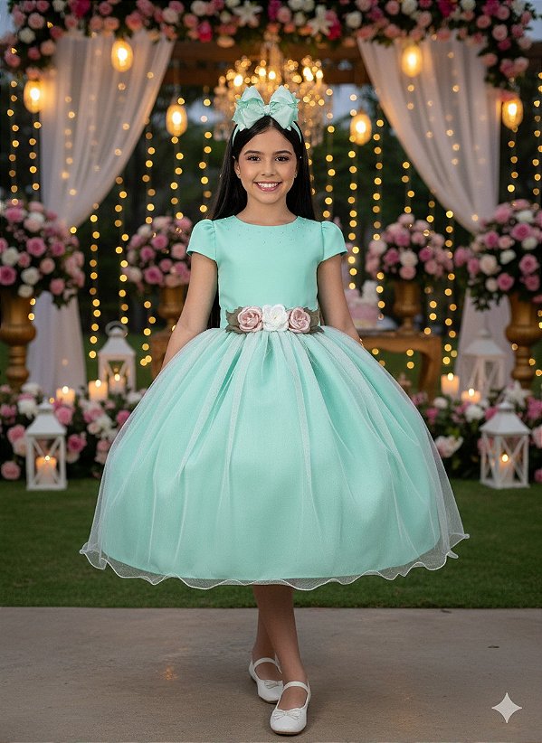 Vestido Juvenil Vila Lele Luiza Verde Menta