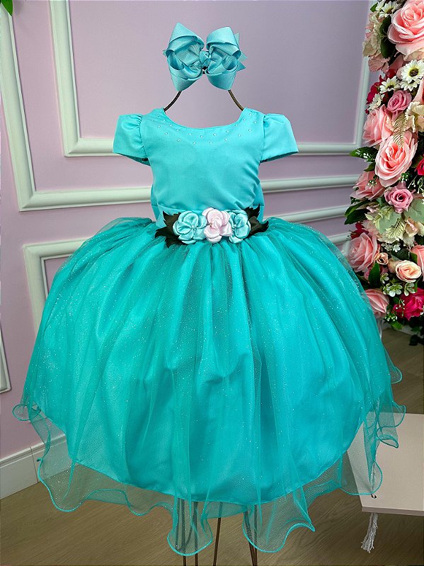 Vestido Juvenil Vila Lele Luiza Verde Tiffany