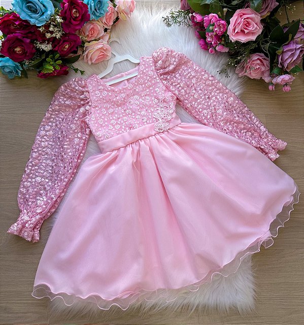 Vestido Inverno Mini Miss Rosa Bebe Eloa