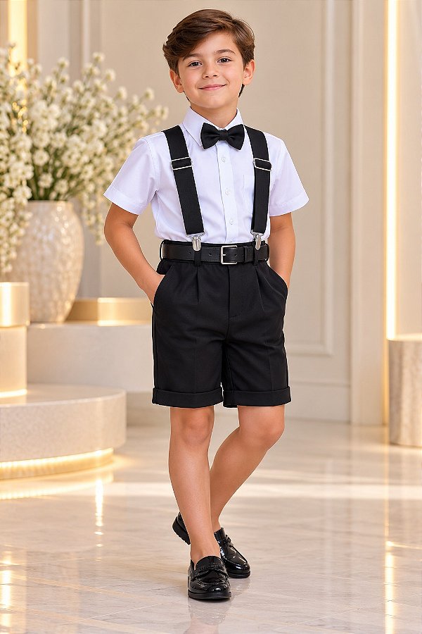 Conjunto Miss Cherry Meninos Social Shorts Ravi Preto