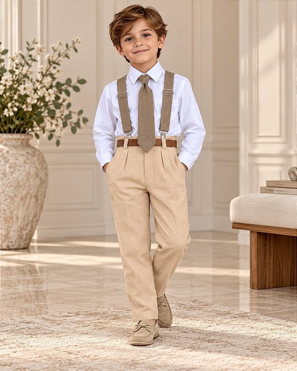 Conjunto Meninos Miss Cherry Rafael Suspensorio Caramelo-Beige