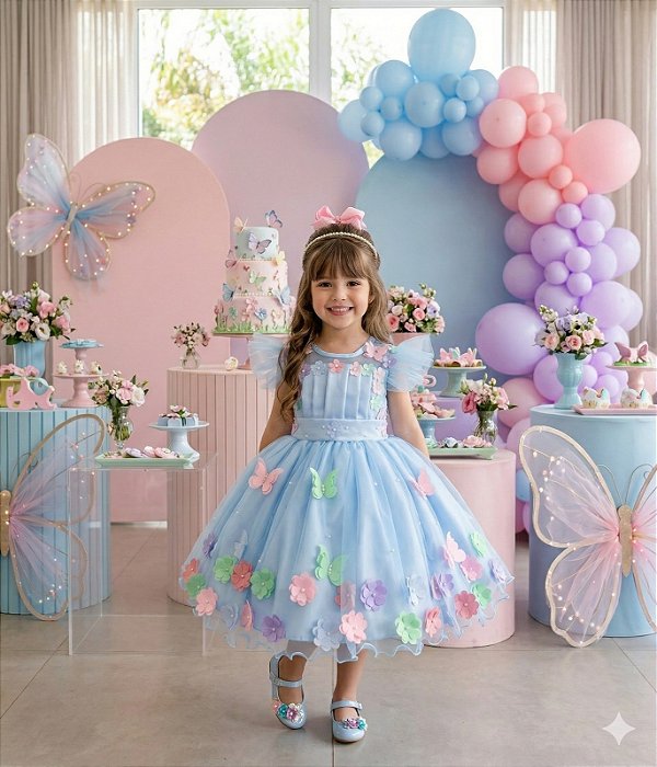 Vestido Marie Jardim Encantado Isis Luxinho Azul