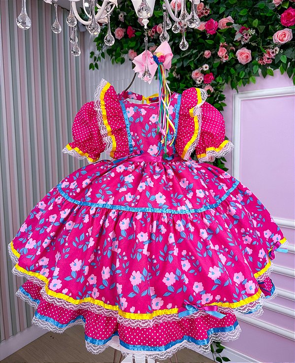 Vestido Bella Child Junino Luxo Rosa