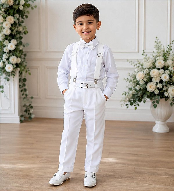 Conjunto Meninos Miss Cherry Leo Suspensorio Branco