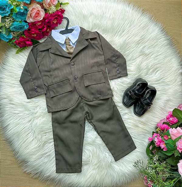 Conjunto Miss Cherry Social Terno - Blaizer Listrado e Calça Lisa Gael Verde Militar