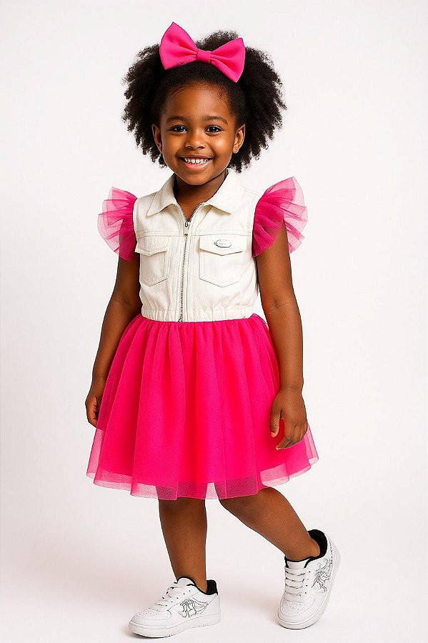 Vestido Blogueirinha Babado Rebeca Rosa Neon