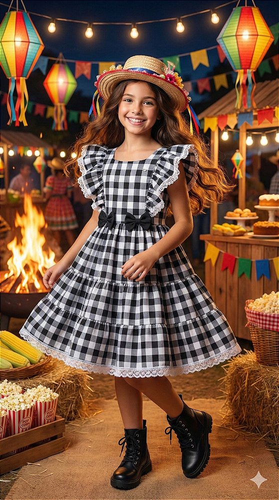 Vestido Banana Club Aline Xadrez Preto