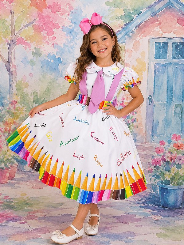 Vestido Marie Lapis Aquarela ABC Branco
