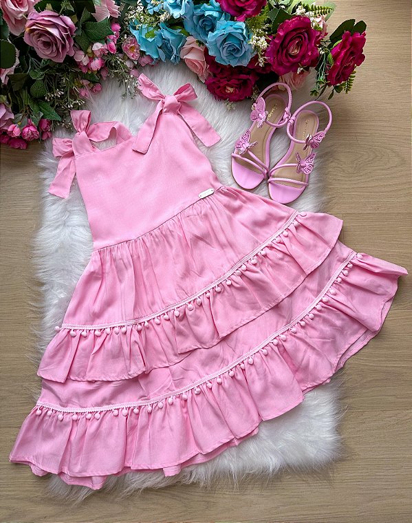 Vestido Banana Club Taina Modinha Rosa Bebe