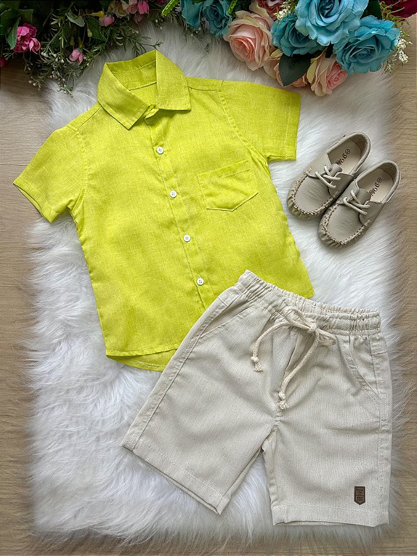 Conjunto Meninos Lucas Banana Club Shorts Camisa Verde Lima