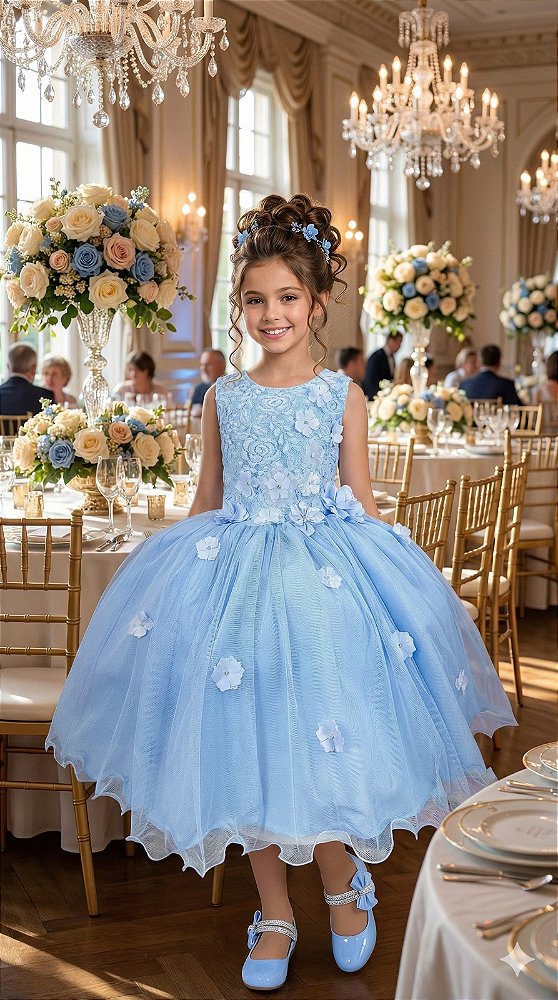 Vestido Juvenil Vila Lele Regata Flores Azul Bebe