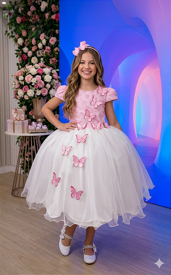 Vestido Juvenil - Midi Vila Lele Sabrina Rosa Bebe e Off