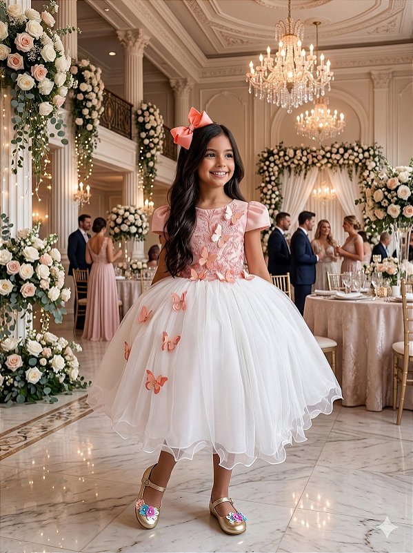 Vestido Juvenil - Midi Vila Lele Sabrina Pessego e Off