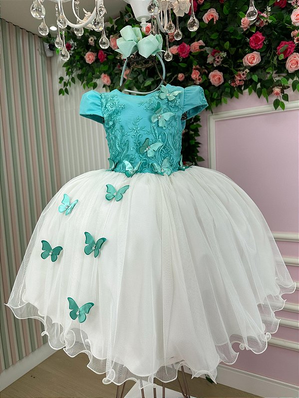 Vestido Juvenil - Midi Vila Lele Sabrina Verde Tiffany e Off