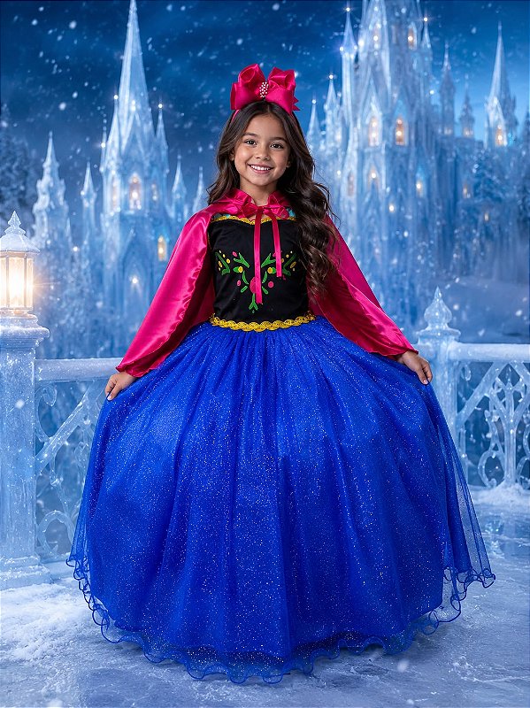 Fantasia Princesa Belli Longa Princesa Gelo + Capa Pink