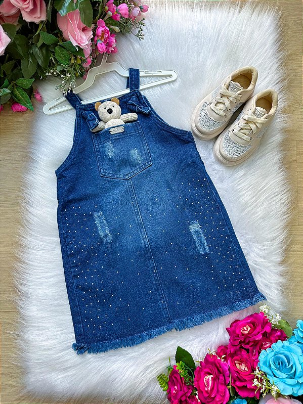 Jardineira Blogueirinha Jeans Ursinho Lolo