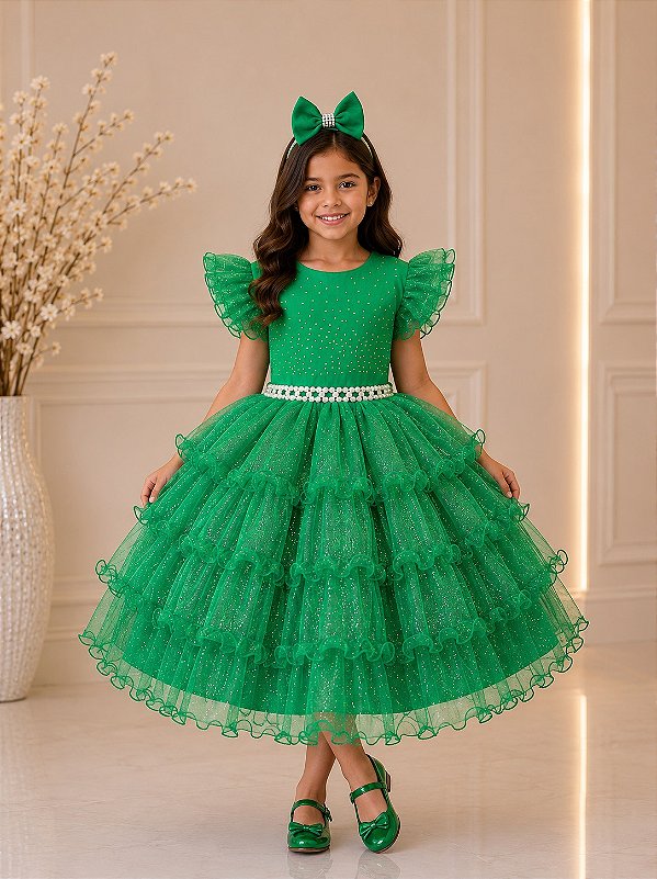 Vestido Ysa Kids Belinda Verde Bandeira