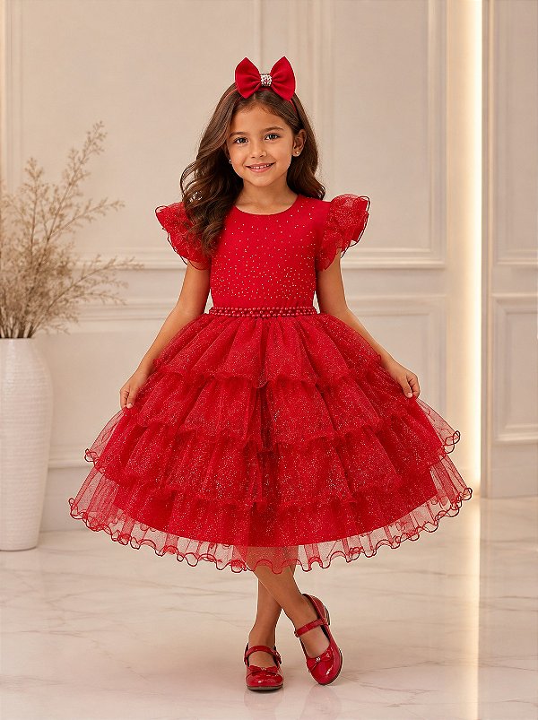 Vestido Ysa Kids Belinda Vermelho