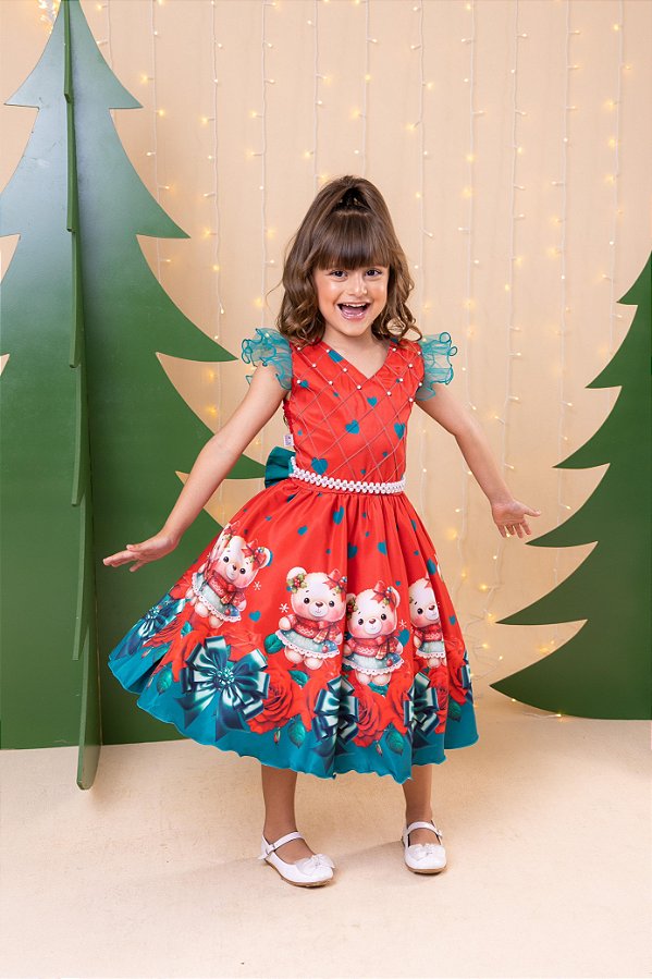 Vestido Marie Betina Ursinhos Vermelho - Natal