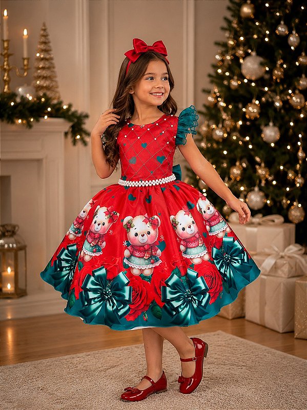 Vestido Marie Betina Ursinhos Vermelho - Natal