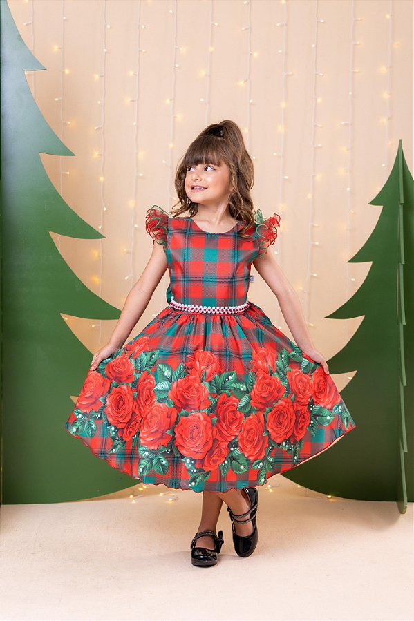 Vestido Marie Eduarda Floral Vermelho - Natal