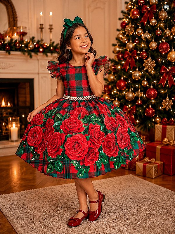 Vestido Marie Eduarda Floral Vermelho - Natal