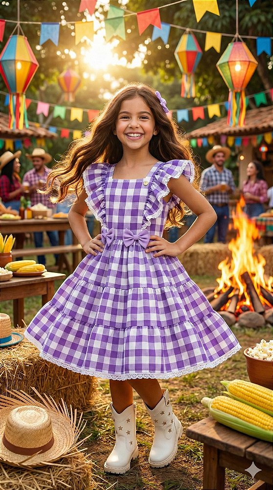 Vestido Banana Club Aline Xadrez Lilas