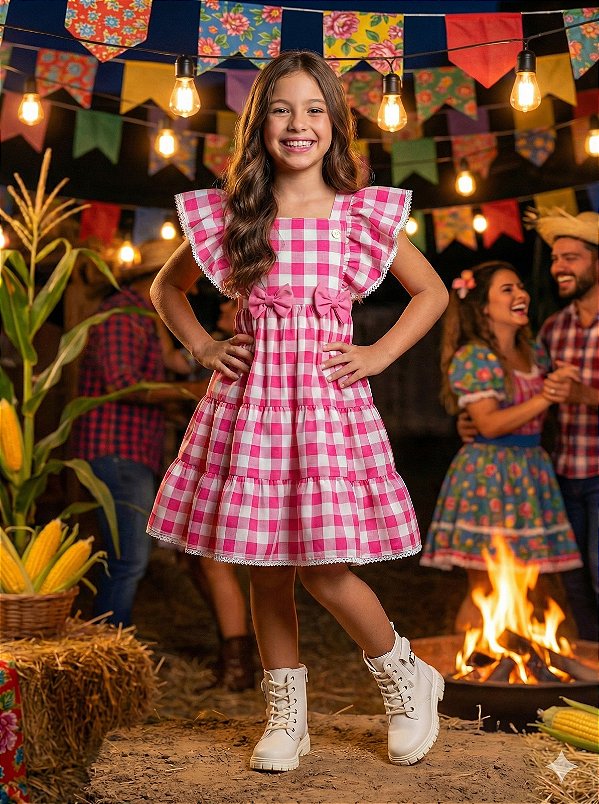 Vestido Banana Club Aline Xadrez Rosa