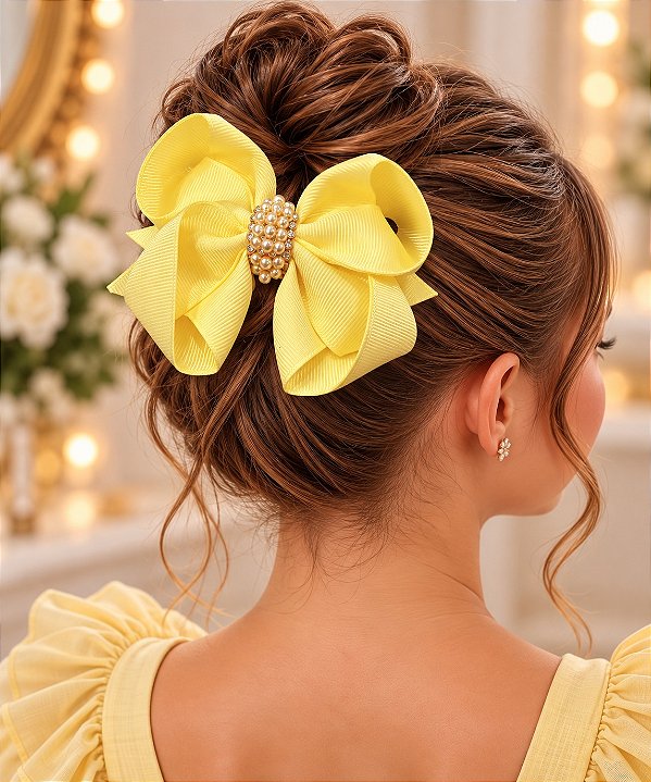 Laço Belli Perolas e Strass Mavie Amarelo